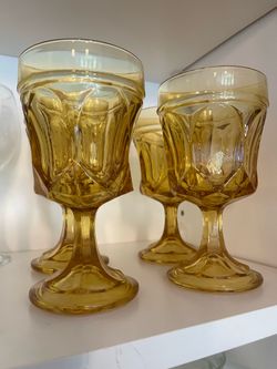 Set of 4 Vintage Anchor Hocking  Amber Glass Goblets