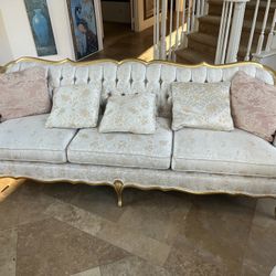 Victorian Couch with Gold Trim And 2 Matching Chairs 
