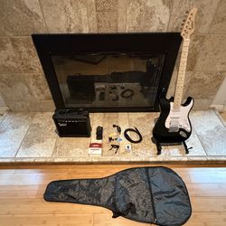 GLS Black Stratocaster Style electric Guitar and  Amp Combo