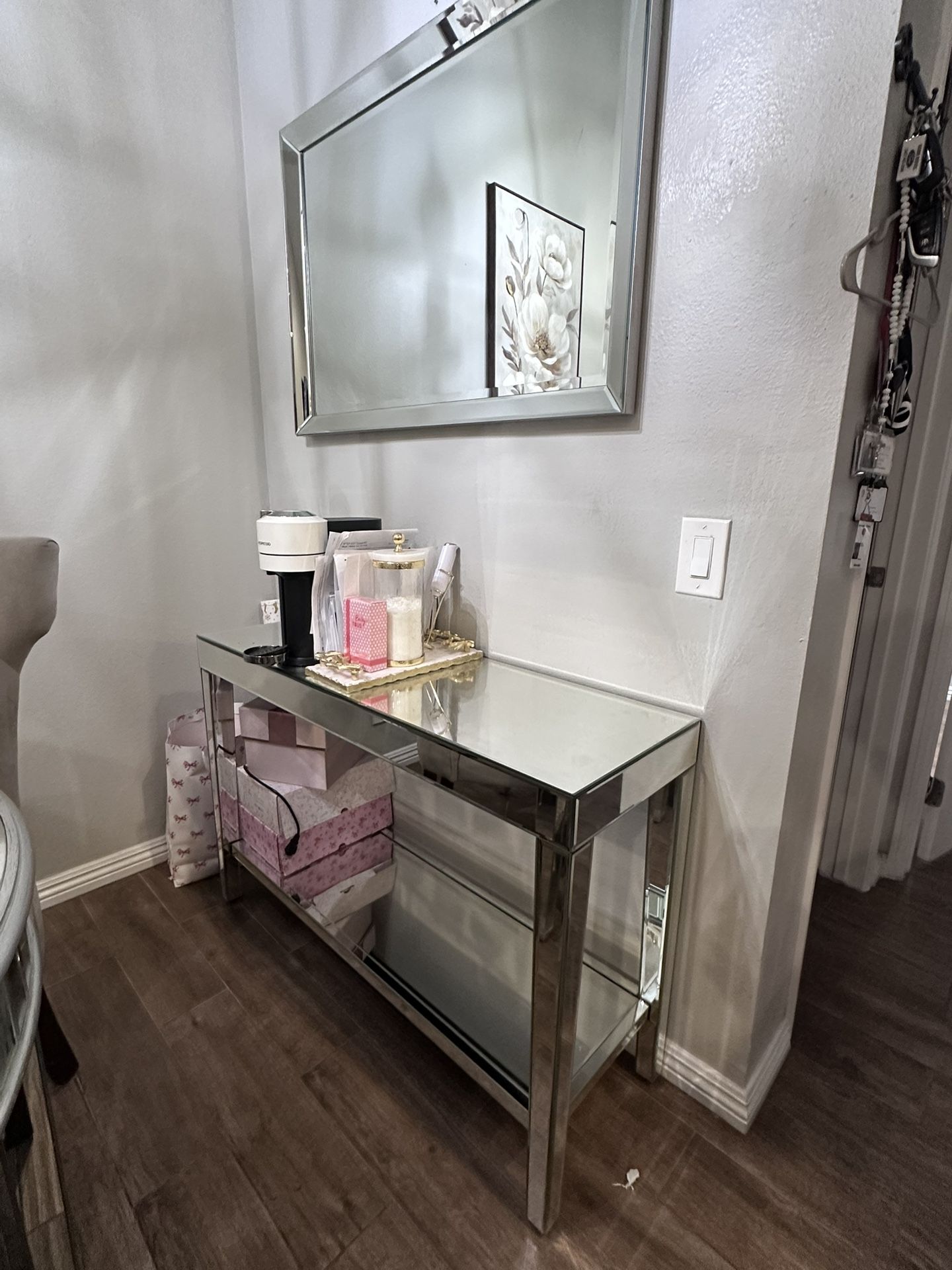 Glass Table With Mirror Set