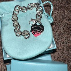 Authentic Tiffany & Co. Return To Tiffany Heart Tag Silver Charm Bracelet Pink Splash