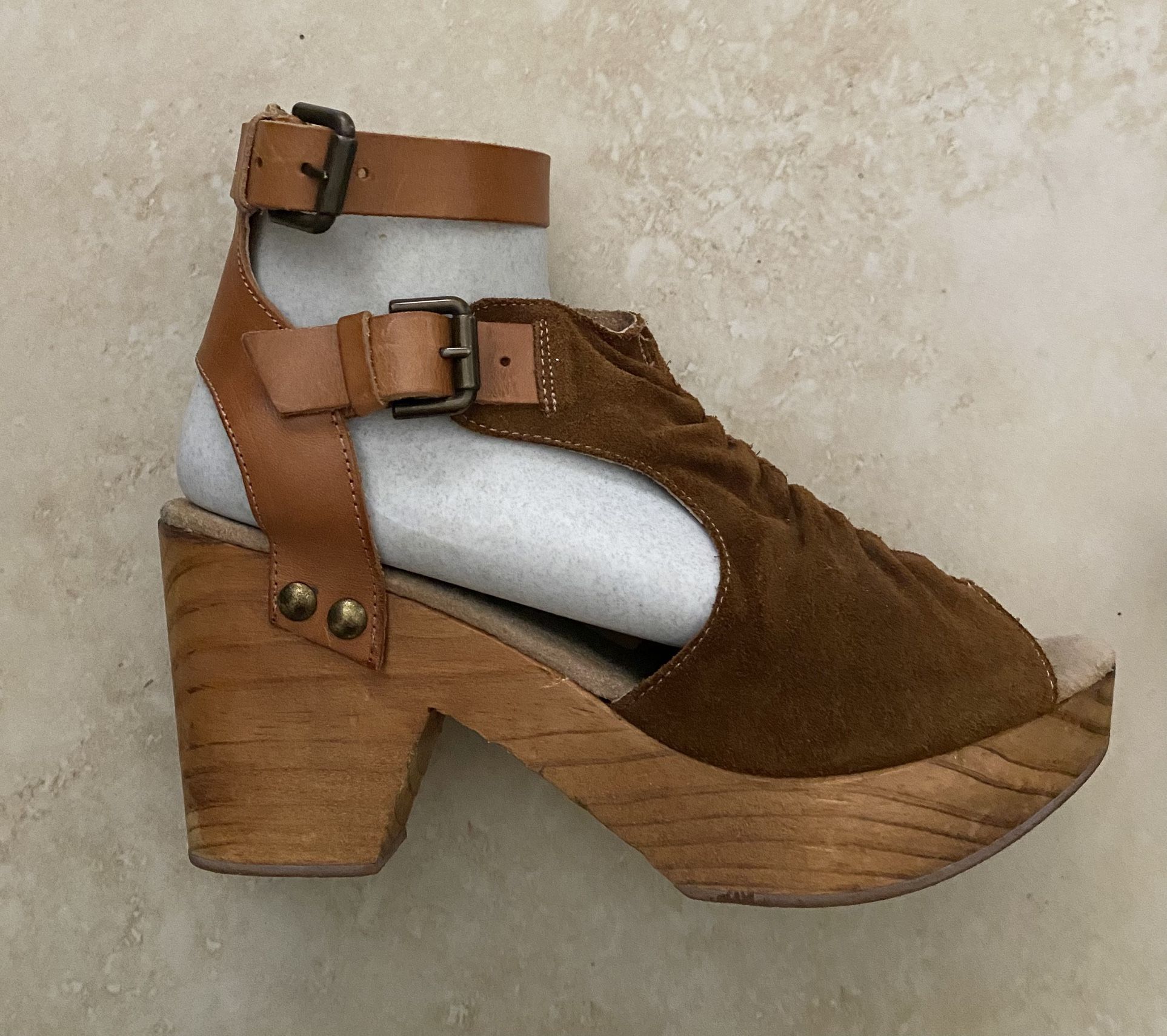 Clogs Wooden Wood Brown Ankle Strap Boho Sandals Women’s 39