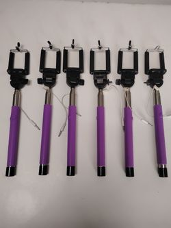 Lot of 6 New Purple Wired Selfie Sticks