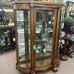 Sale… Antique Tiger Oak Empire Curio Cabinet