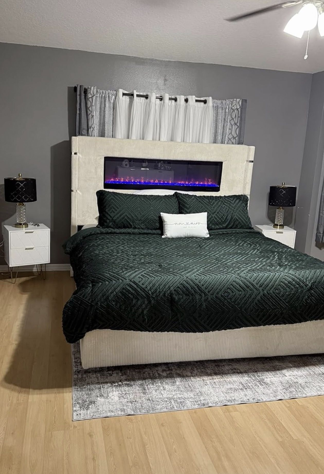 VELVET FIREPLACE BED π₯π₯π₯π₯ In Black, Grey Or White π₯π₯