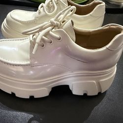 Chunky white Women’s Leather Platforms | Moving Sale