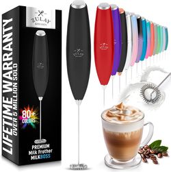Zulay Kitchen Milk Frother Handheld Electric Whisk Stainless Steel Drink Mixer Coffee Frother for Lattes Matcha Protein Powder Black