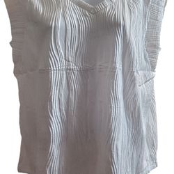 Womens Large Textured Blouse/Casual White V-Neck Cap-Sleeve WIHOLL