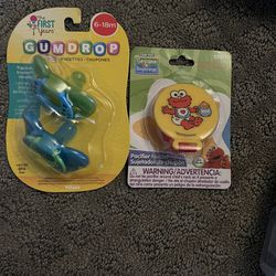 2 New Gumdrop Pacifiers And Pack Clip Elmo 