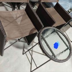 Hampton Bay Montrose 3-Piece Grey Folding Wave Outdoor Patio Glass Bistro Set