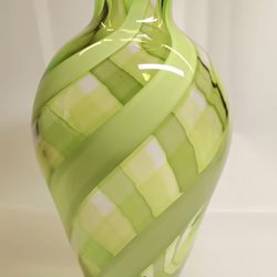 Vintage Vetro Eseguito Da Maestri Di Murano Green Swirl Glass Art Vase Italy 10.5"