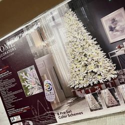 7.5 ft Breckenridge twinkling downswept Fraser fir flocked pre-lit Christmas tree