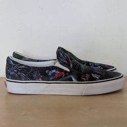 Vans Classic Slip On Hawaiian Flower Tropical Leaves Black Sneakers Men’s Size 10