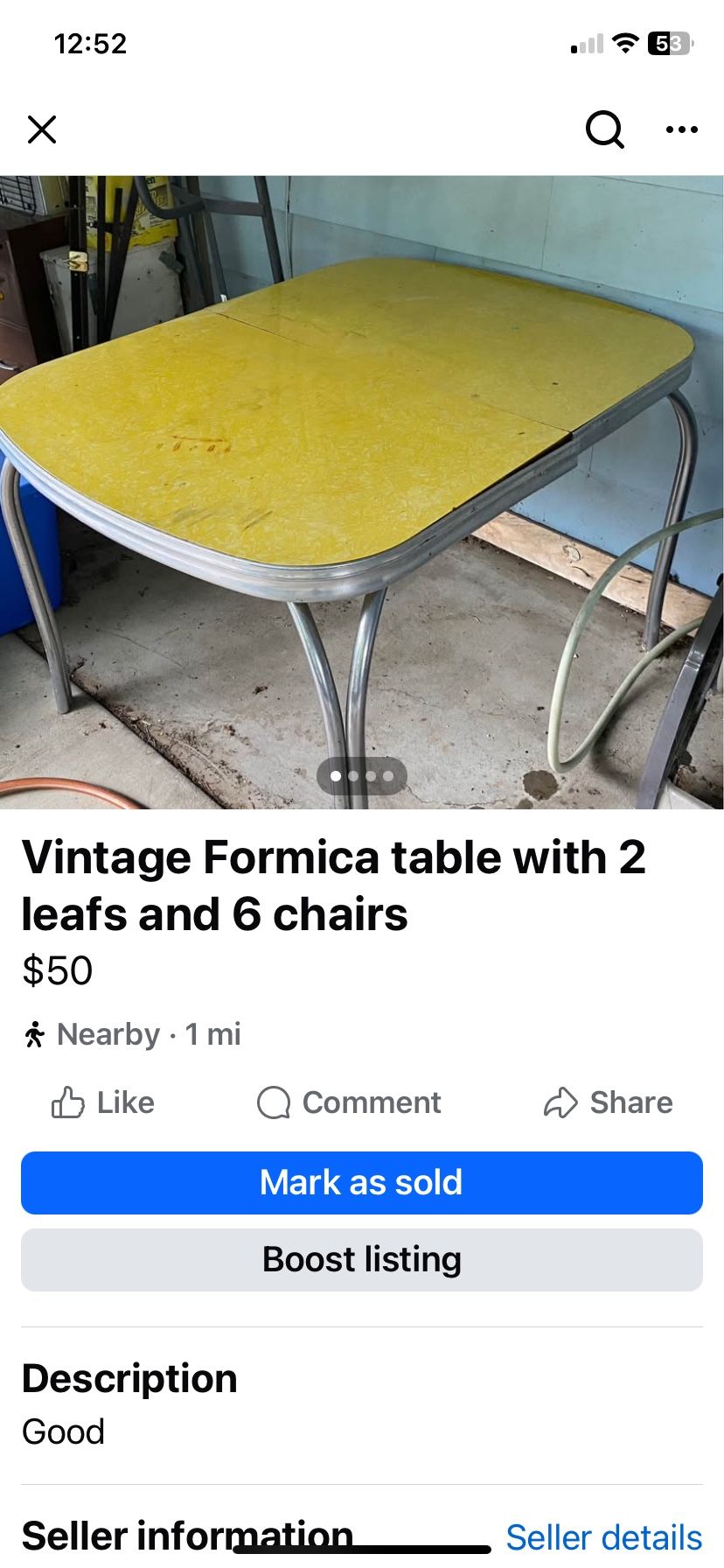 Vintage Yellow Formica Table 2 Leafs 6 Chairs