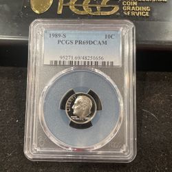 1989 S Gem Proof Roosevelt Dime Graded At PR69 With A Deep Cameo 13-12