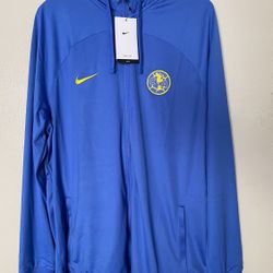 New Nike Club America Soccer Full Zip Jacket with Hoodie Blue Mens Size 2XL Slim Fit