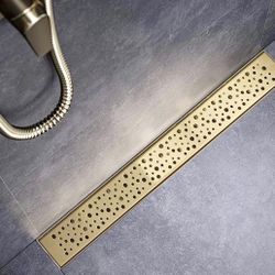 Linear Shower Drain 32 Inch, Bubbles Shower Drain SUS-304 Stainless Steel, 51L/Min Fast Drainage Floor Linear Drain, , Zirconium Gold,    L-3810 