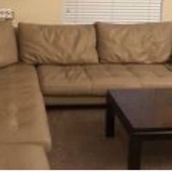 ROCHE BOBOIS COMFORTABLE HIGH END QUALITY LUXURY LINE BEIGE LEATHER SECTIONAL AND OTTOMAN