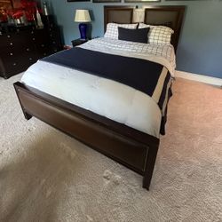 Queen Hardwood Bed With Leather Headboard