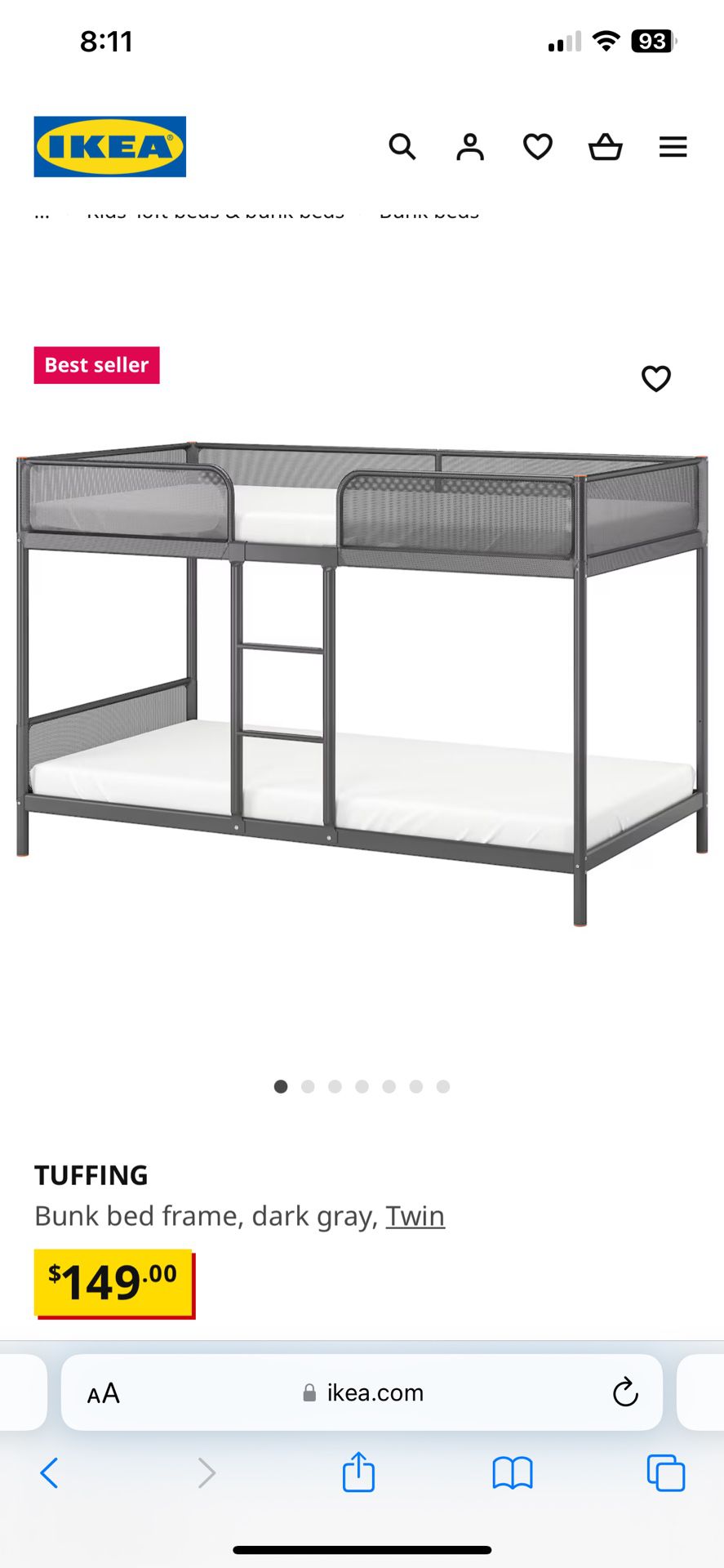 IKEA Tuffing Twin Bunk Bed Frame 