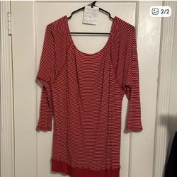 Red And White Stripped 3/4 Sleeve Top… Size L