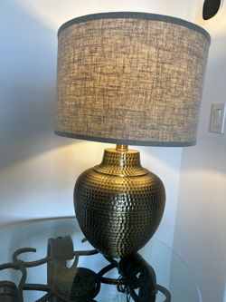 Copper Table Lamps with beige shades (2)