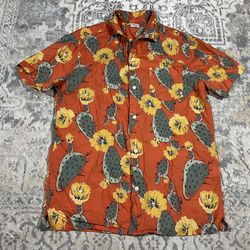 Sonoma Orange Cactus Flower Print Short Sleeve Button Front Shirt Men's Size S