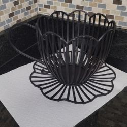 Black Wrought Iron teacup Basket Centerpiece 