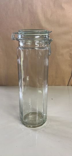 Vintage 12 Panel Spaghetti Jar w/Locking Lid 13” Collect Display Glass container