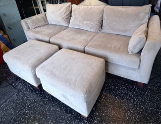 World Market Beige / Tan Sofa with 2 Ottoman Footrests