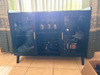 Modern Black Wine & Bar Cabinet with Built-In Lighting