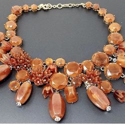 Vintage J CREW Amber Brown Lucite Asymmetric Collar  Necklace 19”.