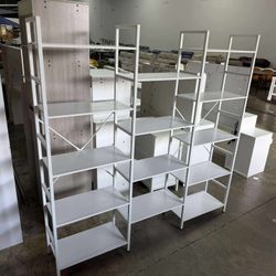 Bookcases and Bookshelves Triple Wide 5 Tiers Industrial Bookshelf