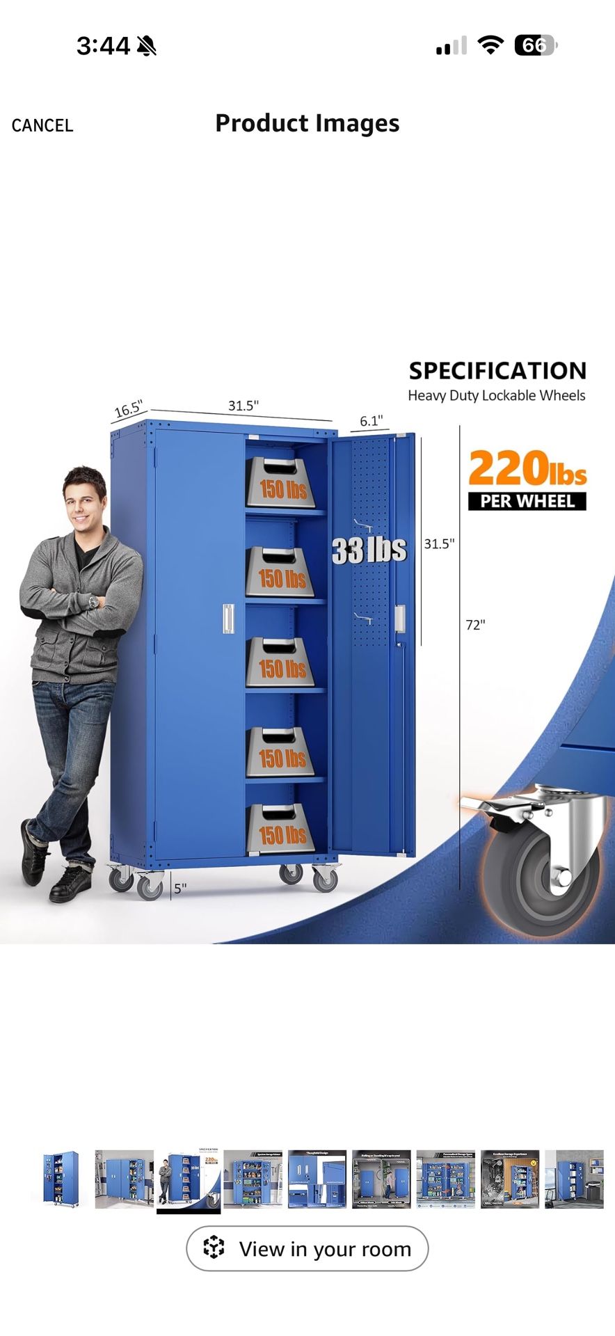 72" Tall Metal Garage Storage Cabinet with Pegboards, Wheels, Locking Doors and Adjustable Shelves, File Cabinet/Tool Cabinet for Home Office/School