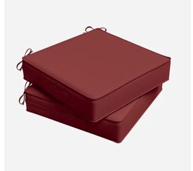 2 Outdoor Chair Cushion 19 x 19 x 4 Inches Patio Furniture -with Handles and Ties-Burgundy