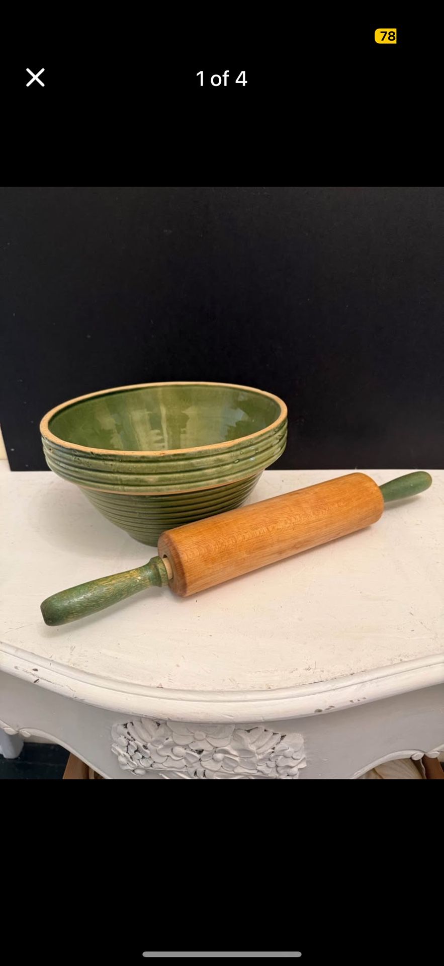 Vintage Mixing Bowl And Rolling Pin 