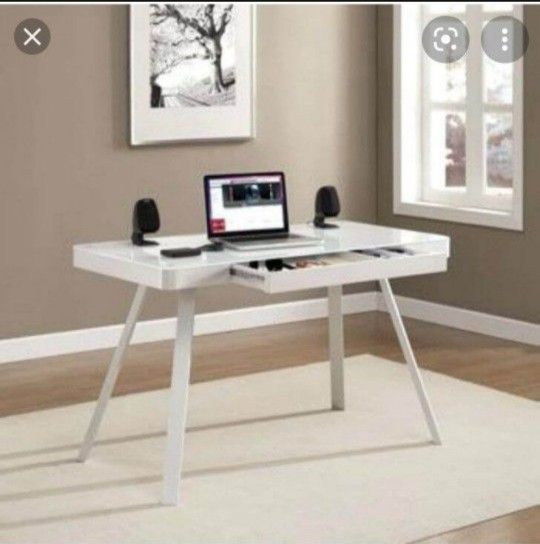 Table White Modern Glass Computer Desk 