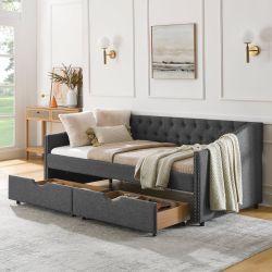 Soline Twin Size Tufted Upholstered Daybed with Drawers