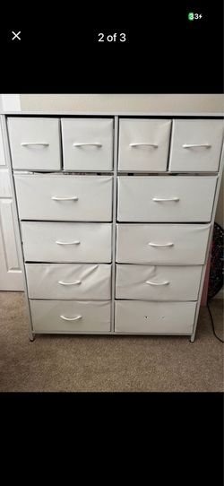 White Fabric Drawer Storage Dresser