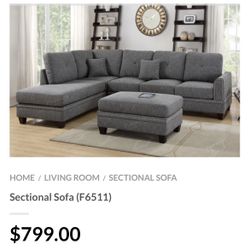 Gray Sectional Sofa - Ottoman Sold Separately 