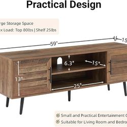 Wood TV Stand with Storage Cabinet and Open Shelf 