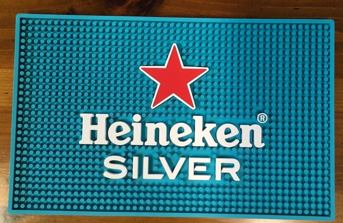 HEINEKEN SILVER RUBBER BAR DRYING MAT 16" X 10" NEW IN PACKAGE