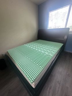 Full Size Bed Frame with Mattress and Foam Topper
