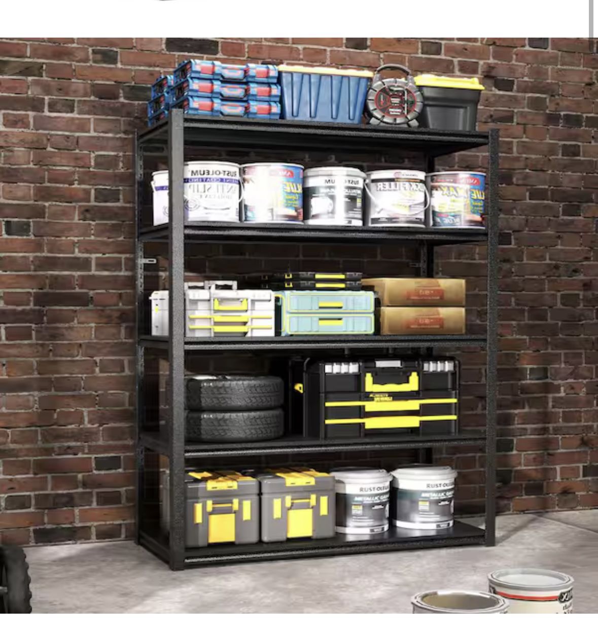 Tileon 78 in. H 5Tier Metal Shelves,2000 lbs. Heavy Duty Storage Shelves Adjustable Garage Shelf Industrial Shelving Unit-Black