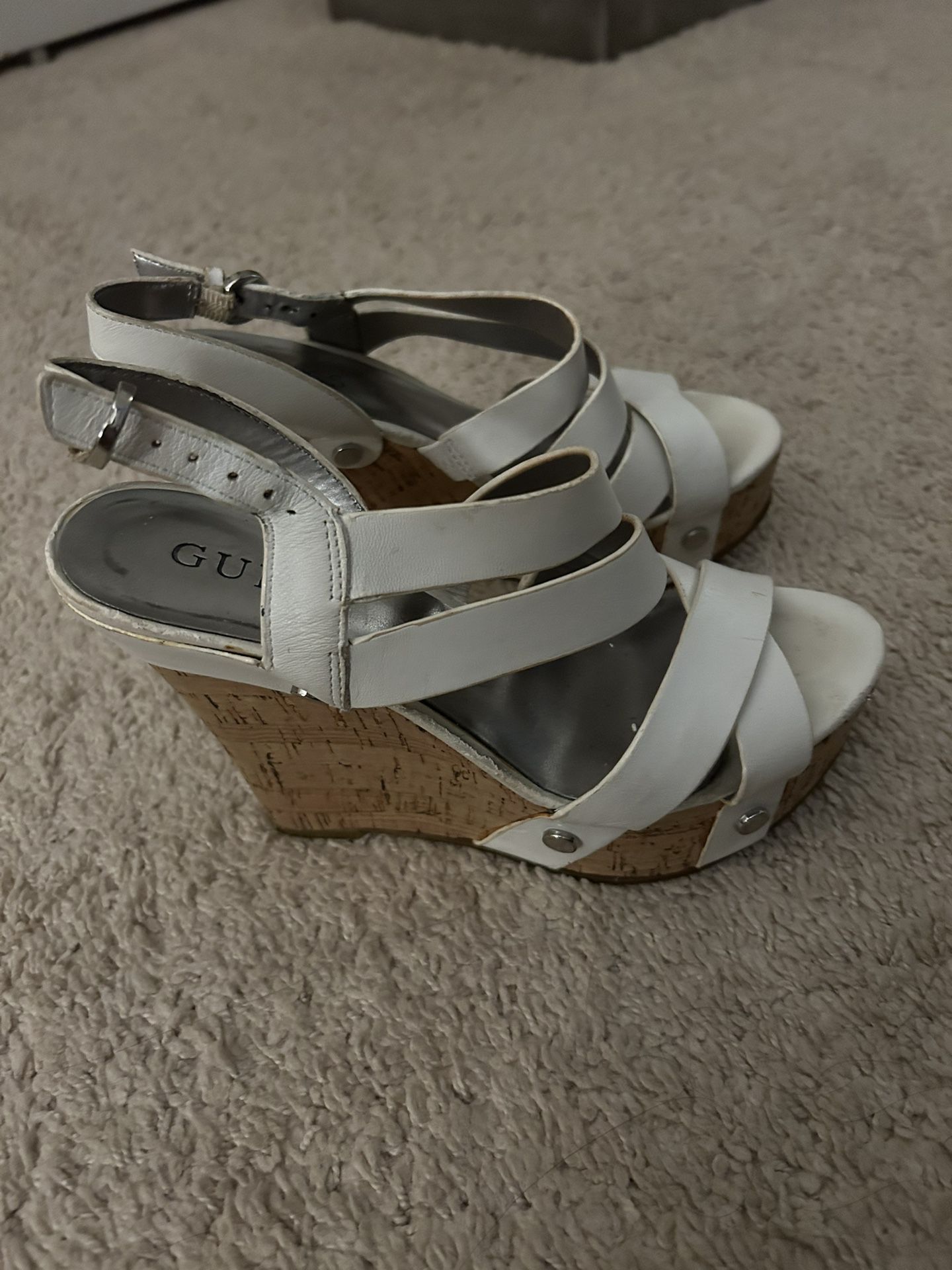 White Wedge Guess Scrappy Sandals Size 6