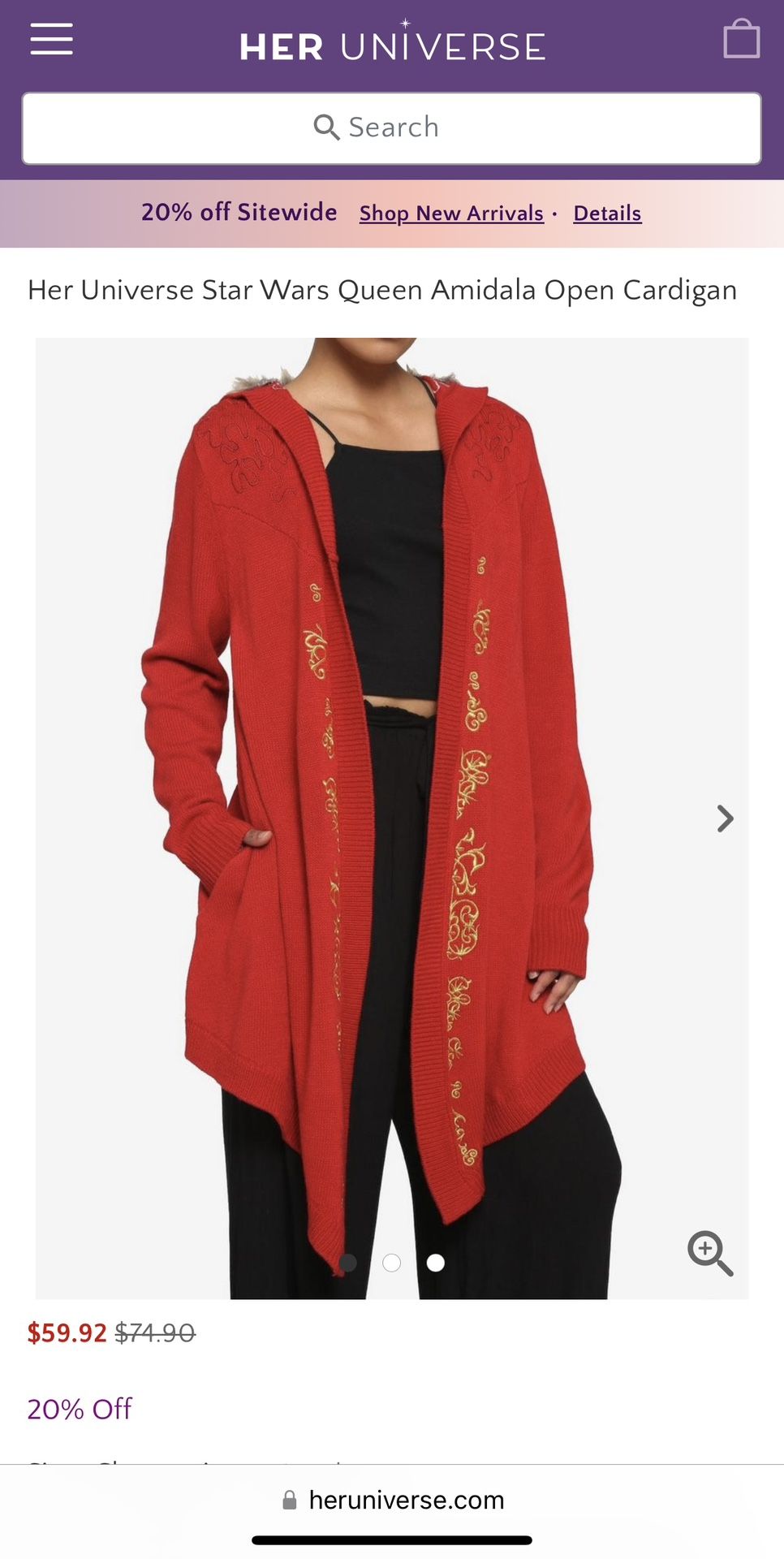 Her Universe Star Wars Queen Amidala Open Cardigan
