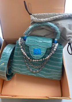 New Green Croc Embossed  Satchel Purse Bag w/Handle Detachable Strap