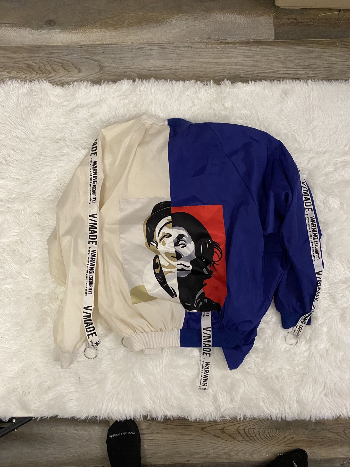 SHEIN Blue/White Art Design Bomber Jacket 