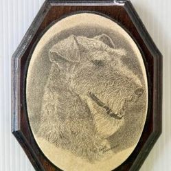 70’s Earl Sherwan Airedale Wall Plaque Bead Glass Wood Art 
