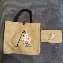 Brown Tote Bag With Makeup Pouch